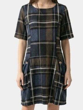 Kate And Lily Short Sleeve Plaid Shift Mini Dress Size 14